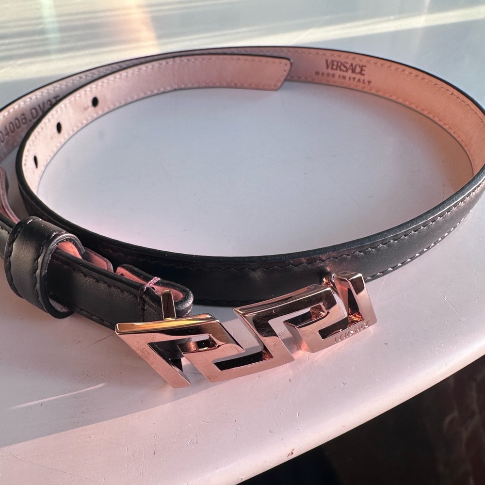 VERSACE Greca Belt Nero Oro Black Leather Buckle - Picture 2 of 12